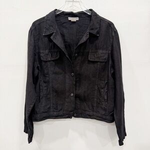 Weekendz Off Lagenlook Linen Moto Jacket Button Front Medium